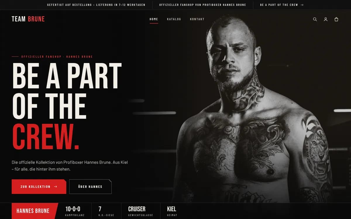 Screenshot der Website Team Brune